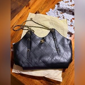 CC Black Shoulder Bag with Gold Chain